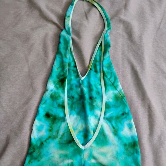 American Apparel Green Tie Dye Bodysuit Small Halter Neck Cotton Blend Festival - Picture 10 of 14
